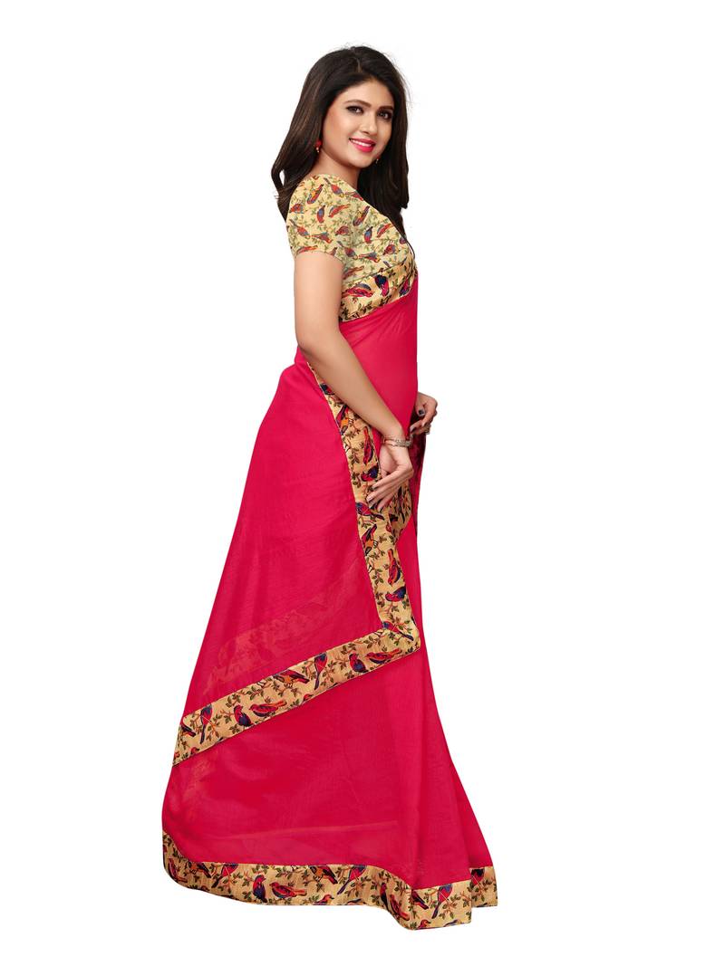 Red Plain Chanderi Sarees With Blouse