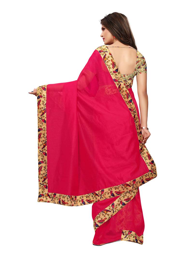 Red Plain Chanderi Sarees With Blouse