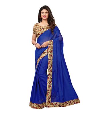 Blue Plain Chanderi Sarees With Blouse 1