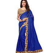 Blue Plain Chanderi Sarees With Blouse