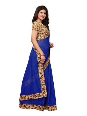Blue Plain Chanderi Sarees With Blouse 2