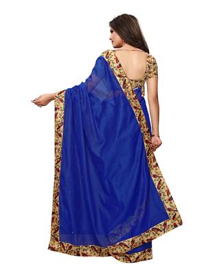 Blue Plain Chanderi Sarees With Blouse 3