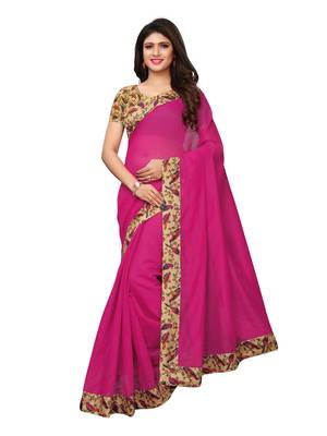 Pink Plain Chanderi Sarees With Blouse 1