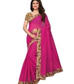 Pink Plain Chanderi Sarees With Blouse
