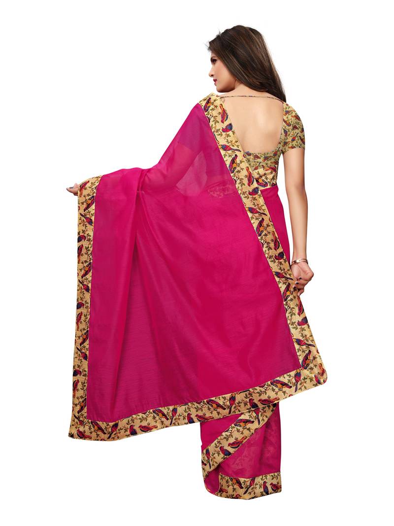 Pink Plain Chanderi Sarees With Blouse