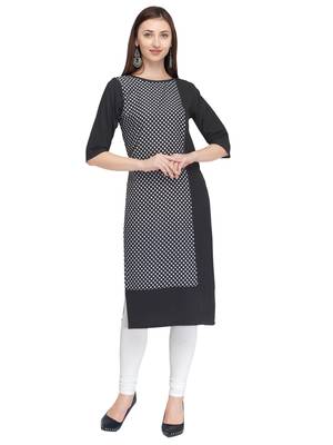Black Printed Crepe Ethnic-Kurtis 1