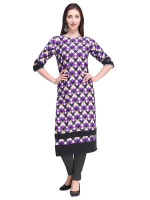 Purple Printed Crepe Ethnic-Kurtis 1