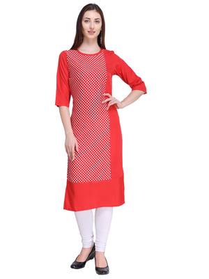 Red Printed Crepe Ethnic-Kurtis 1