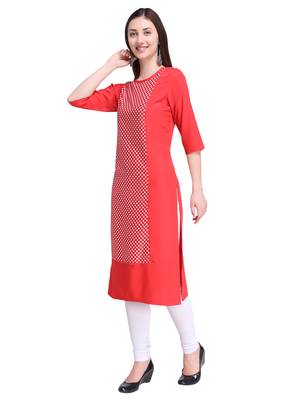 Red Printed Crepe Ethnic-Kurtis 2