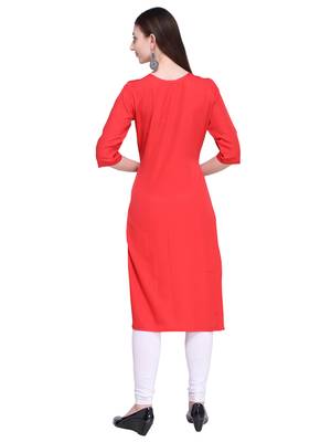Red Printed Crepe Ethnic-Kurtis 3