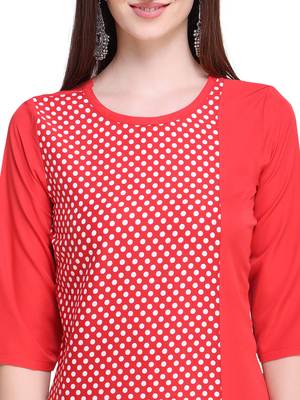Red Printed Crepe Ethnic-Kurtis 4