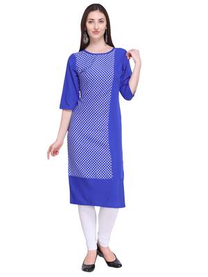Blue Printed Crepe Ethnic-Kurtis 1
