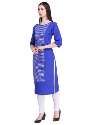 Blue Printed Crepe Ethnic-Kurtis 2