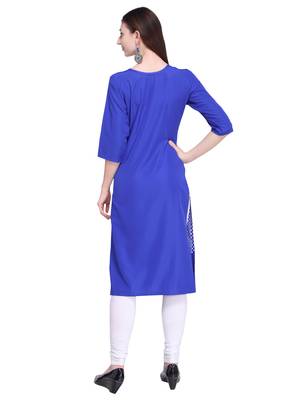 Blue Printed Crepe Ethnic-Kurtis 3