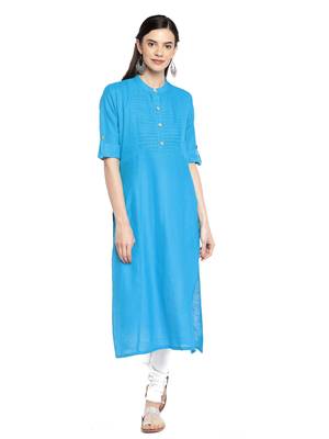 Blue plain cotton ethnic-kurtis 1