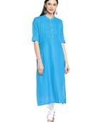 Blue plain cotton ethnic-kurtis