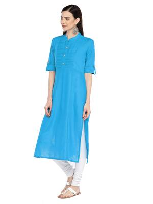 Blue plain cotton ethnic-kurtis 2