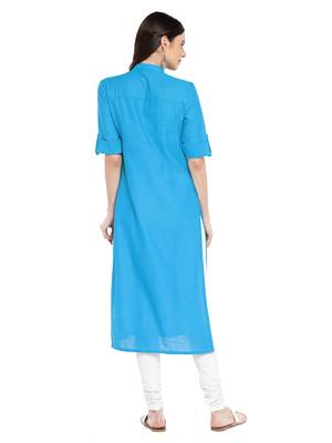 Blue plain cotton ethnic-kurtis 3