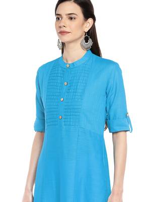 Blue plain cotton ethnic-kurtis 4