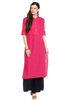 Pink plain cotton ethnic-kurtis 1