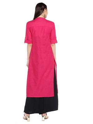 Pink plain cotton ethnic-kurtis 3