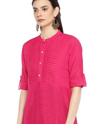 Pink plain cotton ethnic-kurtis 4