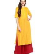 Yellow plain cotton ethnic-kurtis