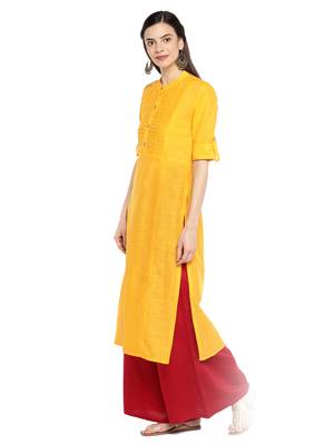 Yellow plain cotton ethnic-kurtis 2