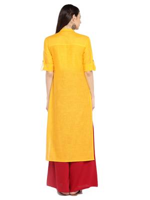 Yellow plain cotton ethnic-kurtis 3