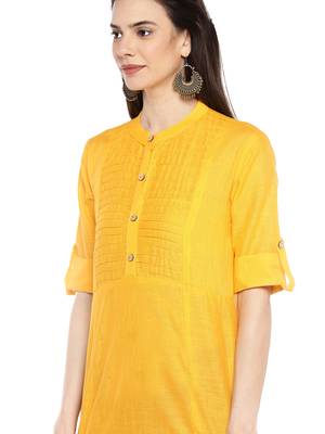 Yellow plain cotton ethnic-kurtis 4