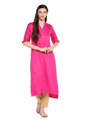 Pink plain cotton ethnic-kurtis 1