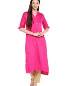 Pink plain cotton ethnic-kurtis