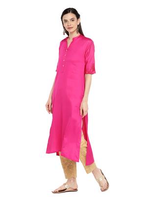 Pink plain cotton ethnic-kurtis 2