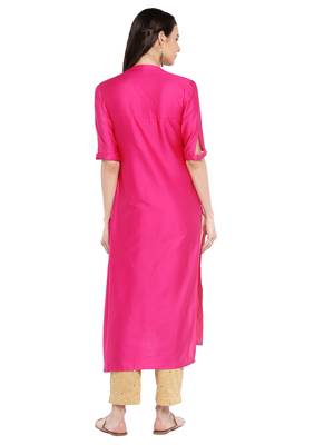 Pink plain cotton ethnic-kurtis 3
