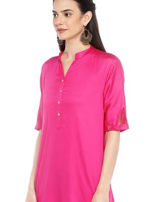 Pink plain cotton ethnic-kurtis 4