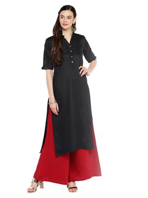 Black plain cotton ethnic-kurtis 1