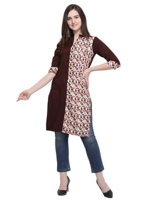 Brown Printed Crepe Ethnic-Kurtis 1