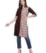 Brown Printed Crepe Ethnic-Kurtis