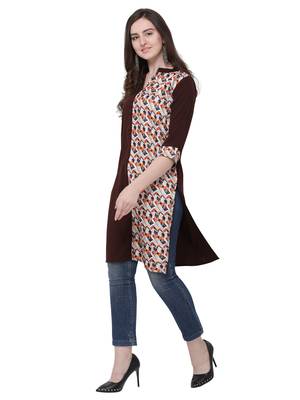 Brown Printed Crepe Ethnic-Kurtis 2