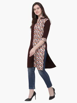 Brown Printed Crepe Ethnic-Kurtis 3