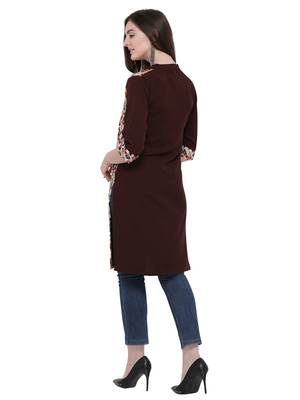 Brown Printed Crepe Ethnic-Kurtis 4