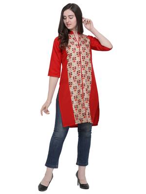 Red Printed Crepe Ethnic-Kurtis 1