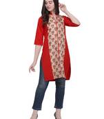 Red Printed Crepe Ethnic-Kurtis