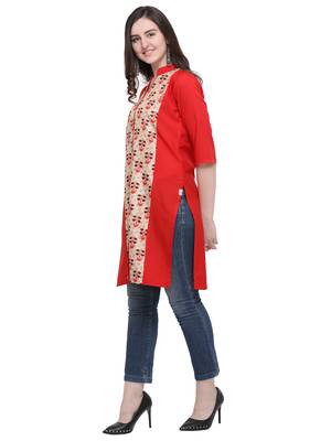 Red Printed Crepe Ethnic-Kurtis 2