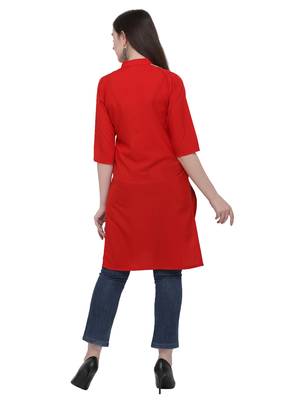 Red Printed Crepe Ethnic-Kurtis 3