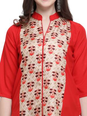 Red Printed Crepe Ethnic-Kurtis 4