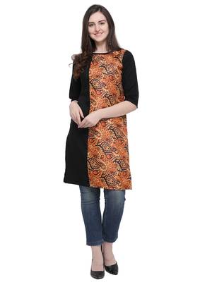 Black Printed Crepe Ethnic-Kurtis 1