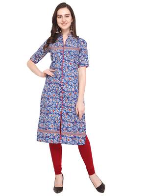 Blue Printed Cotton Ethnic-Kurtis 1
