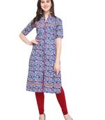 Blue Printed Cotton Ethnic-Kurtis