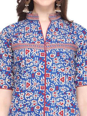 Blue Printed Cotton Ethnic-Kurtis 4